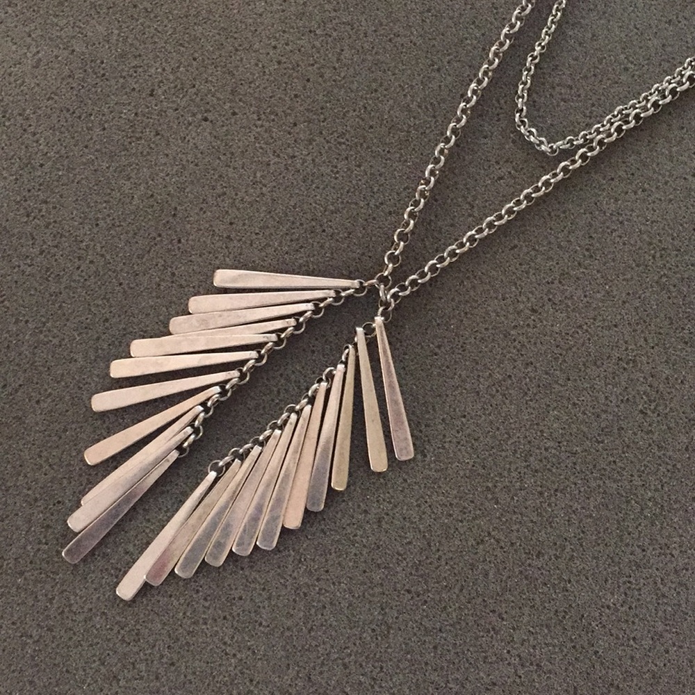 Multi-Strand Silver Necklace with Dangling Pendant